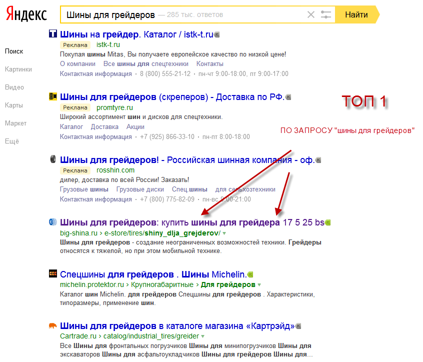 Архивный скриншот результата SEO-продвижения по запросу шины для грейдеров