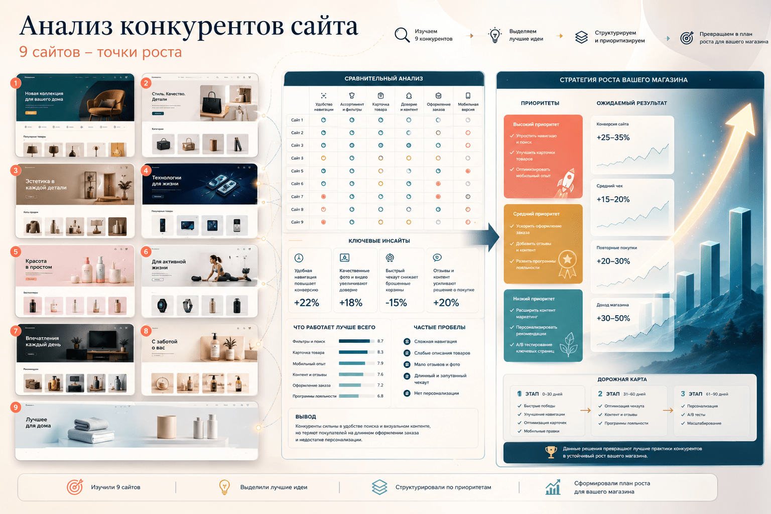 Кейс анализа конкурентов интернет-магазина – 9 сайтов и карта точек роста