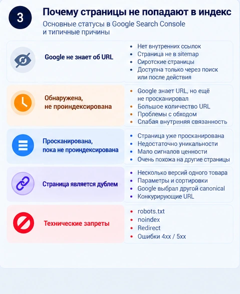 Основные причины исключения страниц из индекса Google Причины почему страницы интернет-магазина не попадают в индекс Google