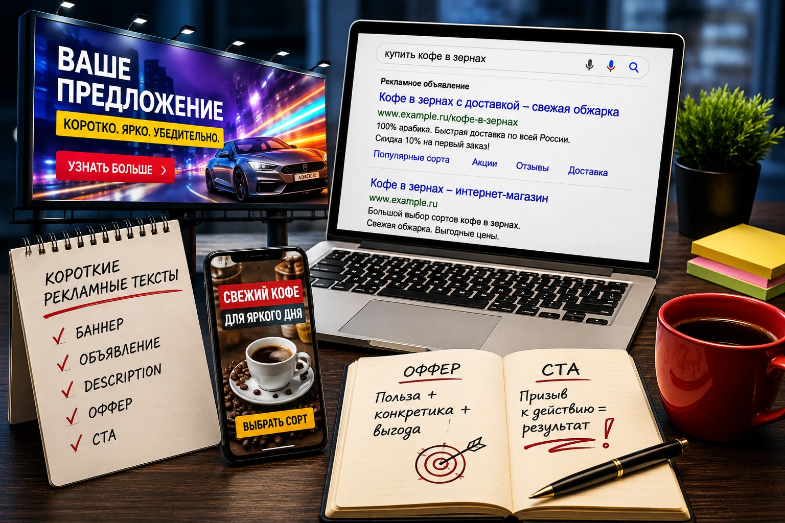 Короткие рекламные тексты – баннер, объявление, description, оффер и CTA