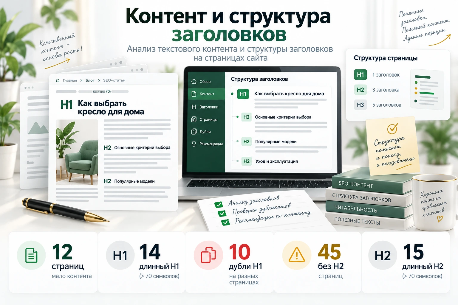 Проверка контента и заголовков сайта Аудит контента и структуры заголовков H1 H2